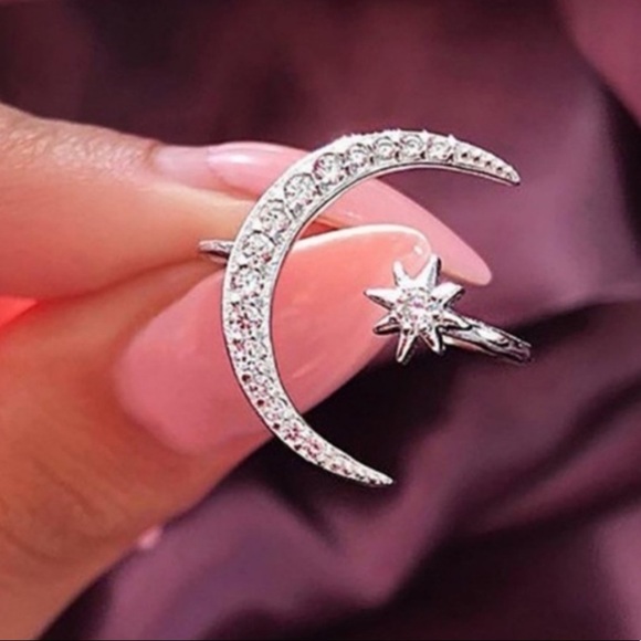 NEW DIAMOND SILVER MOON STAR ADJUSTABLE RING - Picture 5 of 6